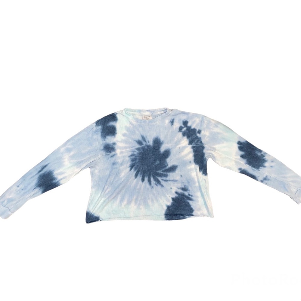 White & Blue Tie-Dye Cropped Sweater